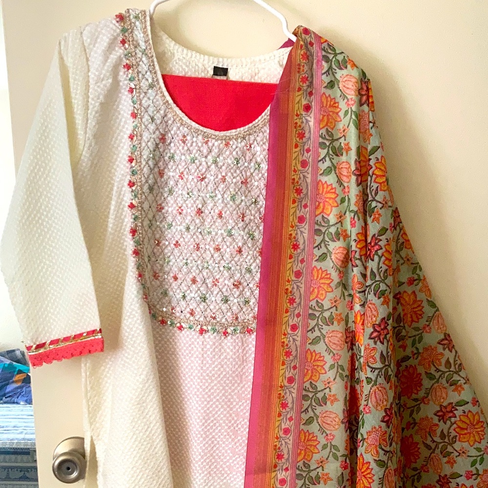 Monochrome dress with multi color contrast dupatta  .. Brand new